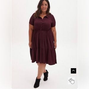 Torrid mini slub ribbed shirred skater dress size 2 burgundy
